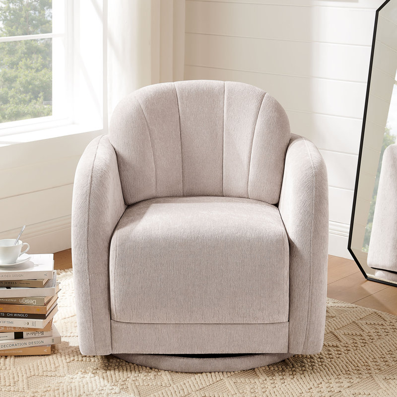 Modern Upholstered Swivel Barrel Accent Chair, Camel