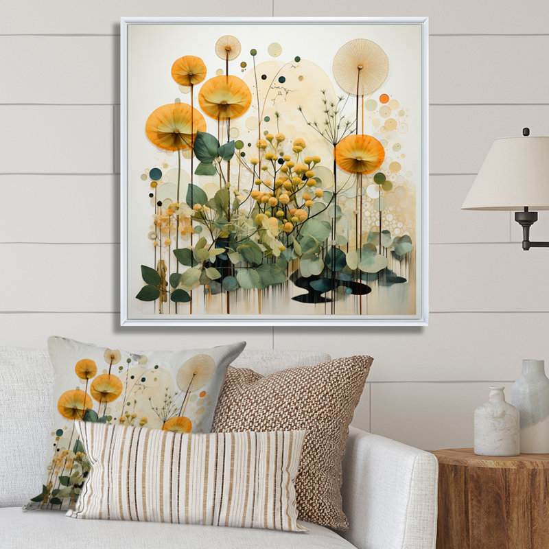 «Green Orange Harmonious Balance I» sur toile, H 30 po x l 30 po x P 1 po, Cadre flottant blanc