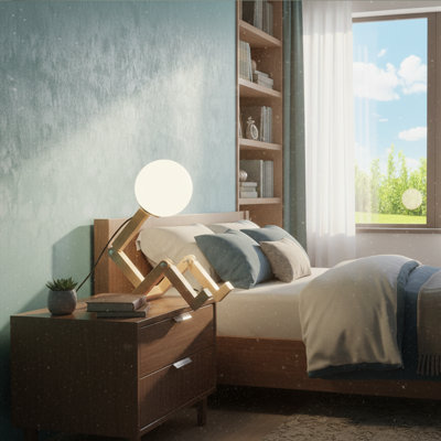 "Posing Pal" Modern Wood & Globe Adjustable Table Lamp