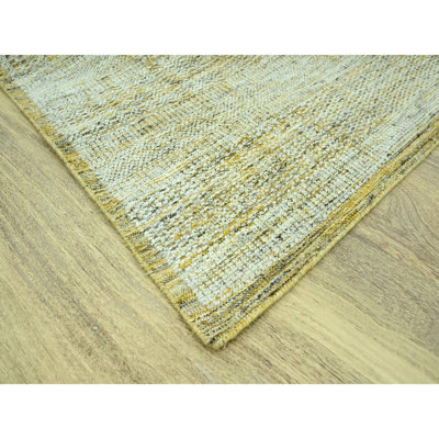 Tapis oriental noué à la main jaune doré 10 pi 2 po x 13 pi 10 po ivoire, oxydé et vieilli avec des chaînes exposées, 100% laine