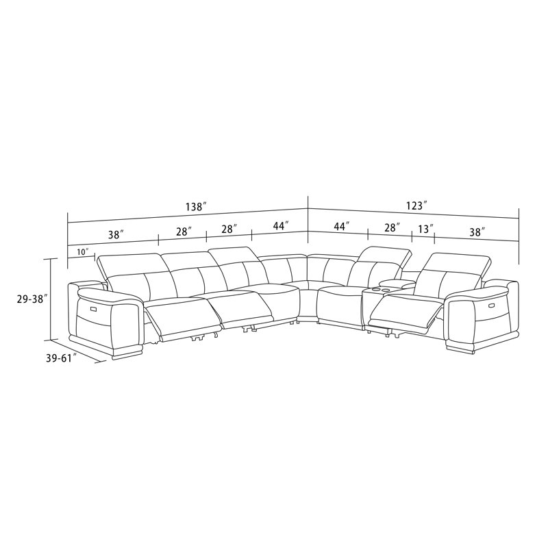Canapé modulaire inclinable 7 pièces Zika, Cuir véritable blanc