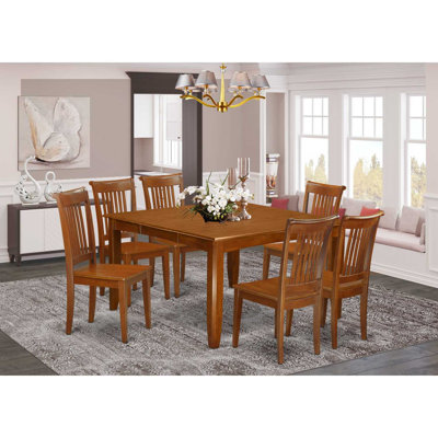 Home Imports Emporium 7-Piece Dining Table Set for Dining Room Square Solid Wood Traditional Style with 6 Lattice Back Chairs in Dark Saddle Brown Finish