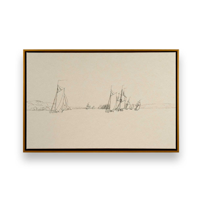Reproduction d'art sur toile S croquis du port I, H 20 po x l 30 po, Cadre flottant, Doré