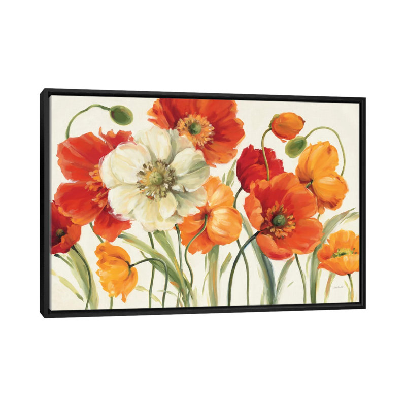 «Poppies Melody I» par Lisa Audit - impression sur toile tendue, H 32 po x l 48 po x P 1,5 po, Toile avec cadre, Noir
