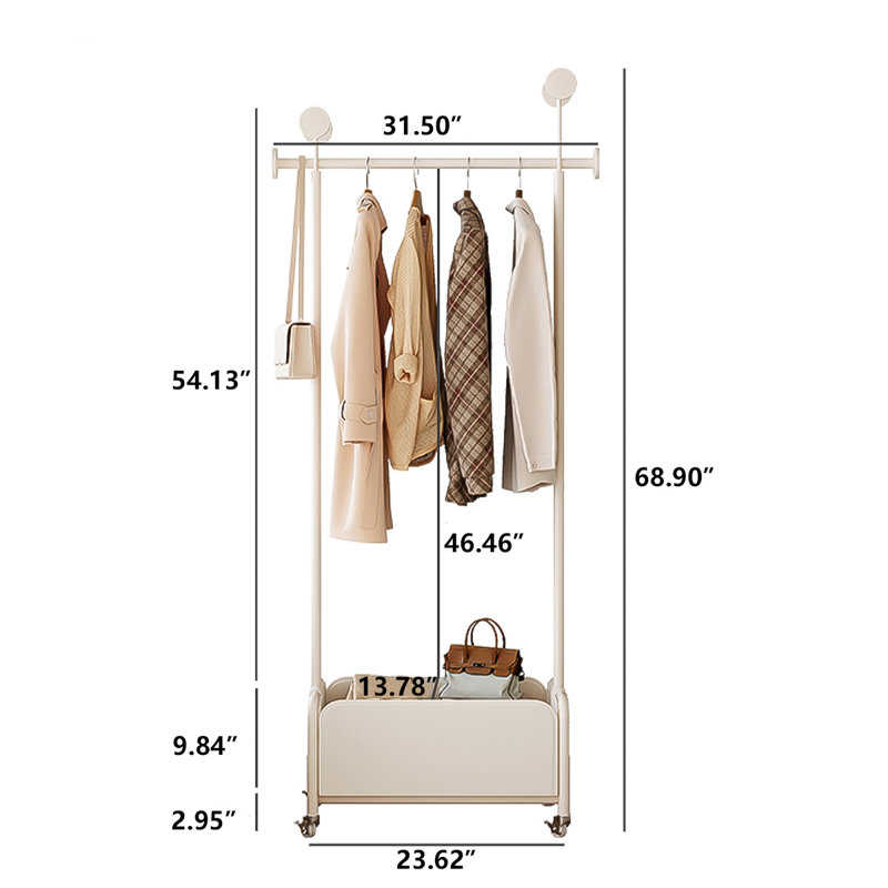 Rebrilliant Niaimani 31.5'' Metal+Leather Rolling Clothes Racks ...