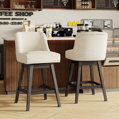 360°Bar Counter Stool with Solid Wood Frame