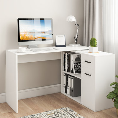 Bureau d'ordinateur en L avec 4 rangements Selena