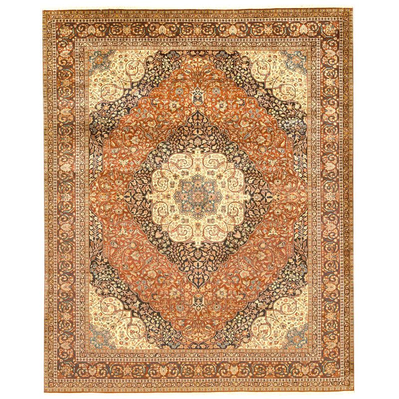 Tapis rouge et bleu noué à la main de haute qualité