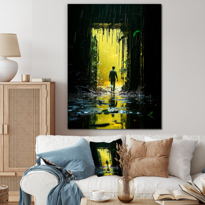 Mystic Flora Man Walking To Mystic Forest II - Abstract Landscape, art mural