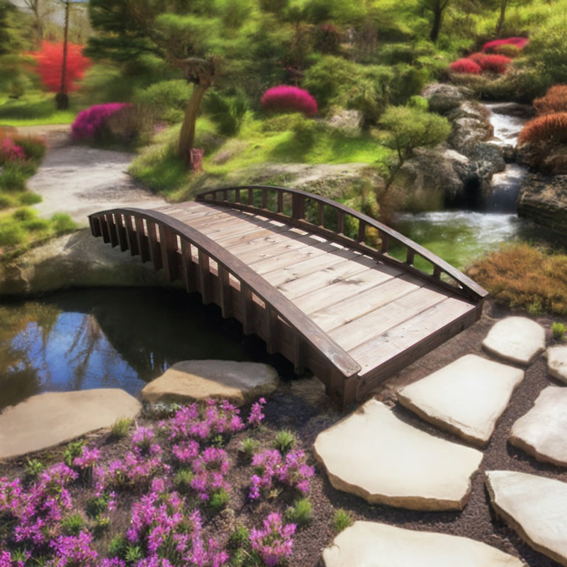 8-Foot Treated Brown Fir Japanese Garden Bridge