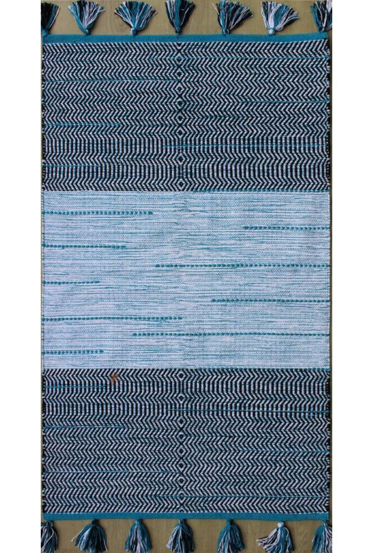 Tapis bleu/blanc tissé à la main Parker, 5 pi x 7 pi 6 po