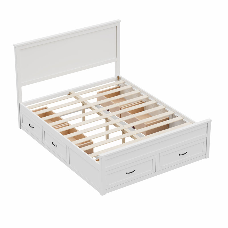 Structure de lit moderne avec 6 tiroirs, lit plateforme avec support à lattes en bois, aucun sommier nécessaire