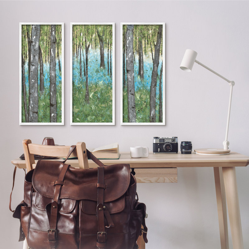 Rustic Grey Grey Trees Abstract Forest Scene par Jade Reynolds - Ensemble de 3 peintures, H 24 po x l 10 po