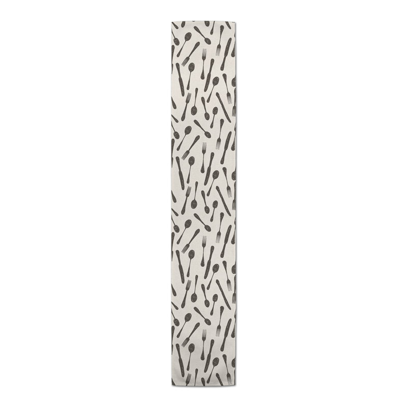 Sketchy Kitchen Utensils 4 Table Runner, Gray, 72" L