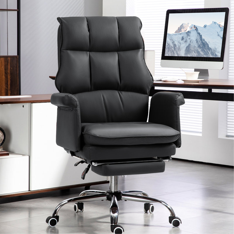 Chaise de bureau en cuir synthétique noir avec fonction inclinable et pivotante. Siège réglable à hauteur réglable de 19,7 po à 22,8 po, inclinaison du dossier à 155 po, repose-pieds, rembourrage confortable et capacité de charge de 264 lb