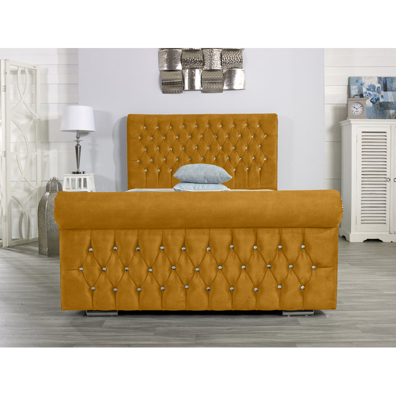 Herveline Upholstered Bed Frame, Mustard, Single (3')