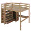 Lit mezzanine double en bois avec bureau, lit robuste avec garde-robe intégré, tablettes de rangement et tiroirs-341298700