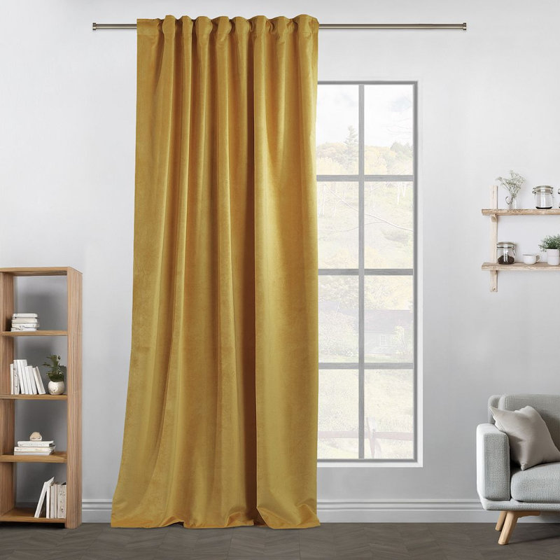 Extra Long & Extra Wide Matte Velvet Curtain Panel, 140cm Width x 350cm Drop, 62 YELLOW