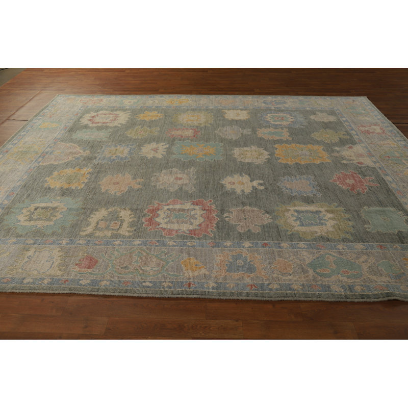 Vegetable Dye Floral Oushak Turkish Area Rug