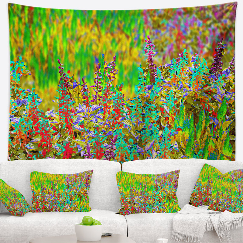 Tapisserie florale texturée et colorée, H 50 po x l 60 po