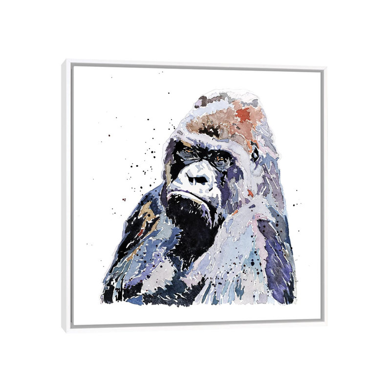 Grand garçon Gorilla par Edwatercolours-impression, Pas de tapis, H 18 po x l 18 po x 1,5 po, Toile blanche encadrée