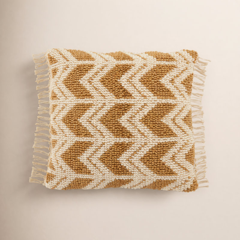 Oakleaf Chevron Throw Pillow, Gold/Ivory, Down