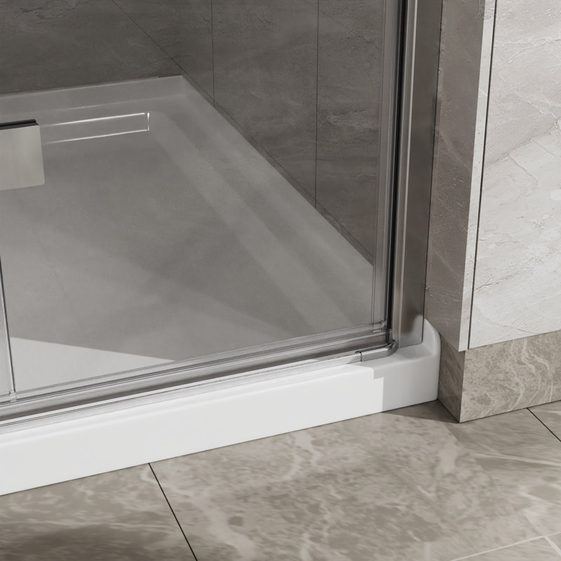 Porte de douche pliante en verre sans cadre 34 po x 72 po avec base en acrylique, verre trempé transparent de 1/4 po, pliable