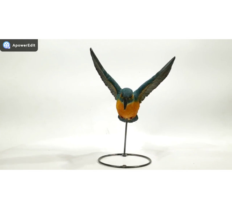 11" Blue and Orange Flying Kingfisher Resin Statue
