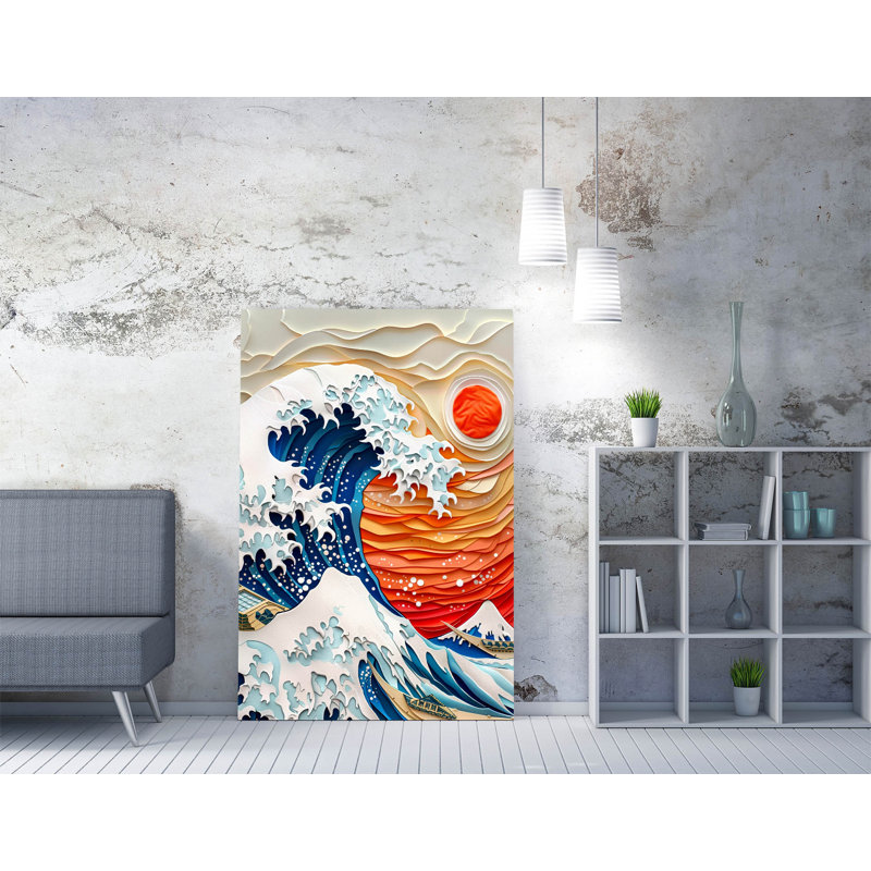 The great wave of kanagawa as paper art Canvas Wall Art Print Picture, 30.48cm H x 20.32cm W