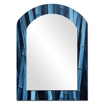 Serenity In Wild Blue Bamboo - Bamboo Asymmetrical Decorative Wall Mirror, Blue Arch Large Mirror, Printed Metal Art