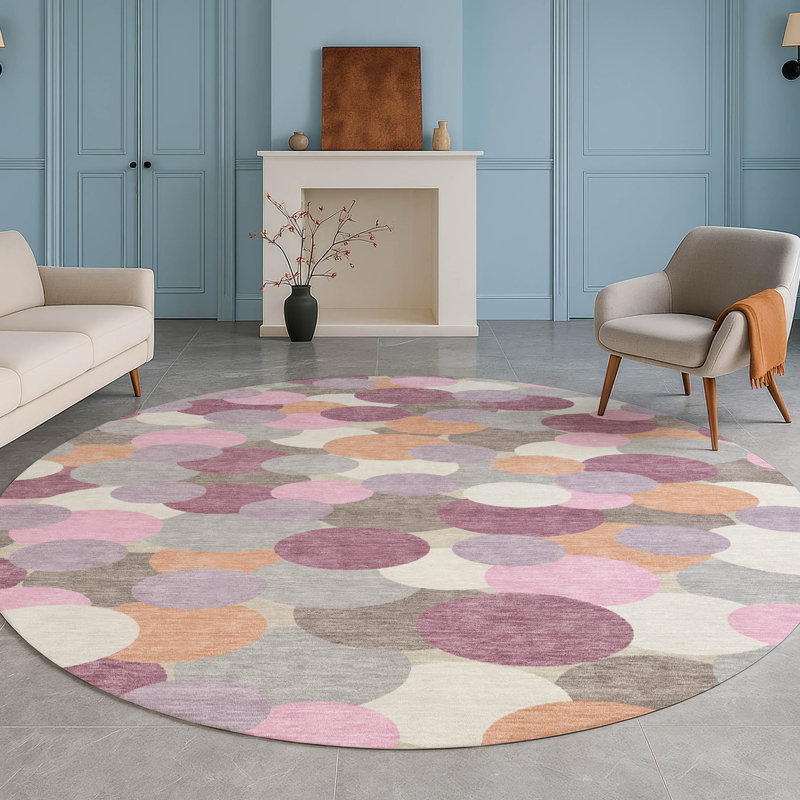 Machine Washable Indoor/Outdoor Chantille ACN2450 Geometric Rug, 8' Round, Blush