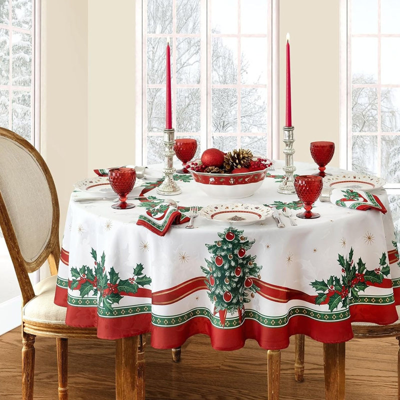 Christmas Fabric Tablecloth, Holiday Table Decor, 60"x84" Oval