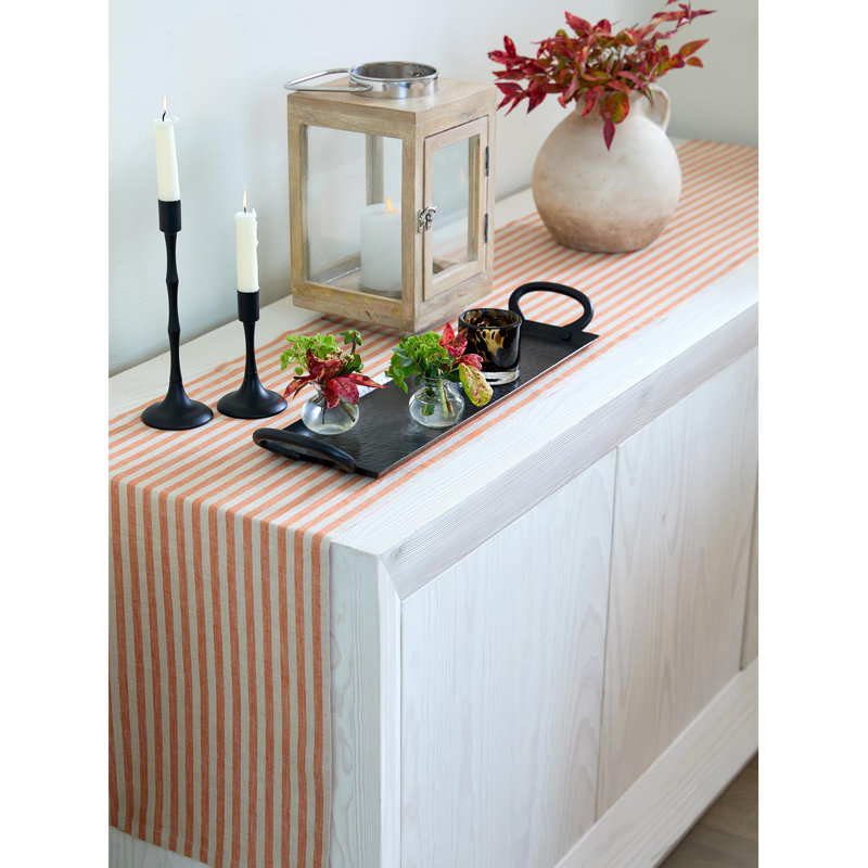 Amalfi Stripe - 100% Pure Linen Table Runner, 48" x 14", Pumpkin/Natural