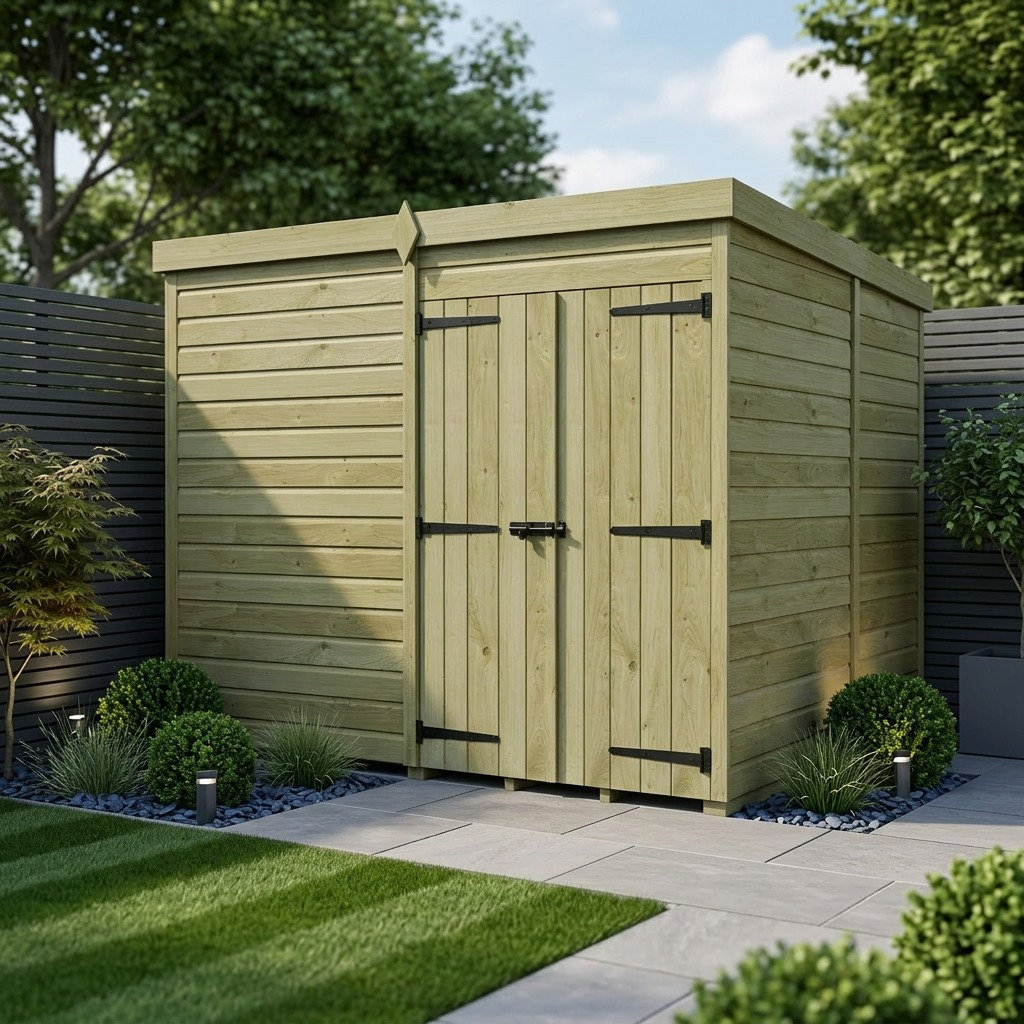 Total Sheds 10ft x 9ft Pent Garden Shed - Double Door - No Windows - Pressure Treated Timber - UK Manufactured
