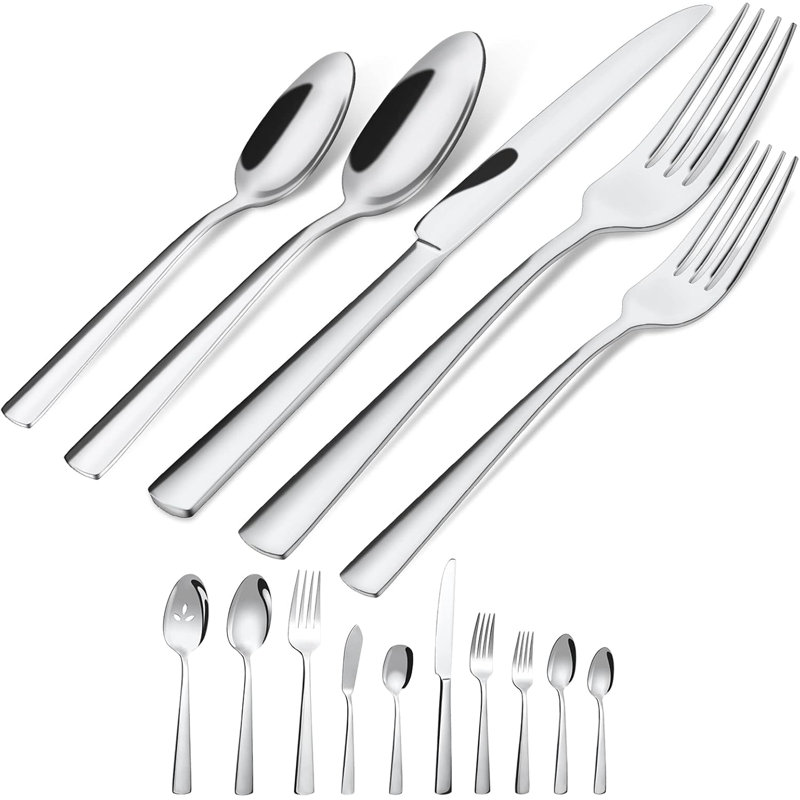 45-Piece Silverware Set Flatware Cutlery Set Service For 8, Durable Stainless Steel Tableware In Ergonomic Design Size And Weight, Kitchen Utensil Sets With Steak Knives, Rust-Proof, Dishwasher Safe