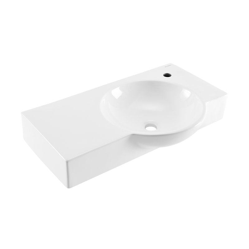 Chateau 30" Right Side Faucet Wall-Mount Ceramic Rectangular Bathroom Sink in Glossy White SM-WS325, Glossy White, Right