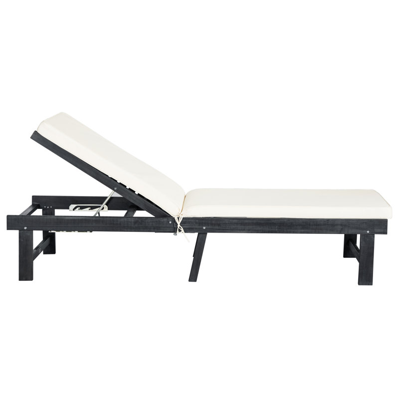Matheny Outdoor Acacia Wood Chaise Lounge , Cushion Included, Dark Slate Gray Frame/Beige Cushion