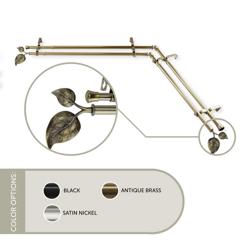 Sipp Double Curtain Rod, Antique Brass, 120" - 70"