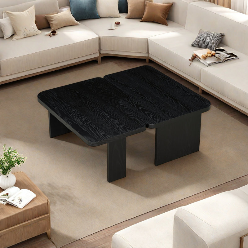 Table basse modulaire avec placage en grain de bois, conception en L, configuration réglable, assemblage facile, table d'appoint minimaliste moderne pour le salon