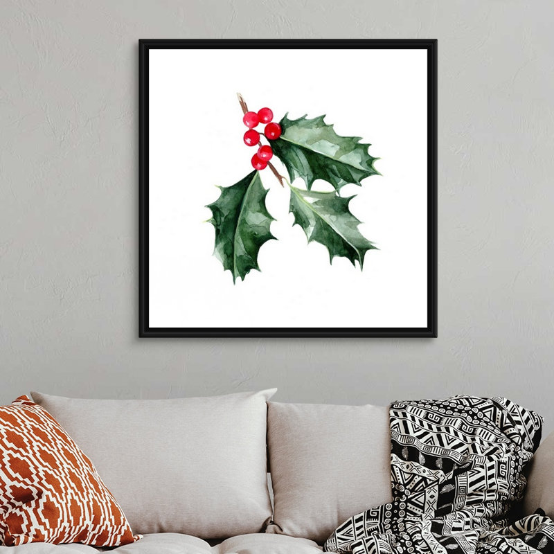 «Christmas Holly I» par Emma Scarvey - reproduction d'art sur toile, H 38 po x l 38 po x P 1,75 po, Cadre noir