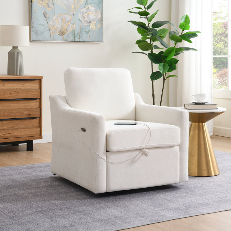 Fauteuil pivotant avec tissu chenille doux, Blanc