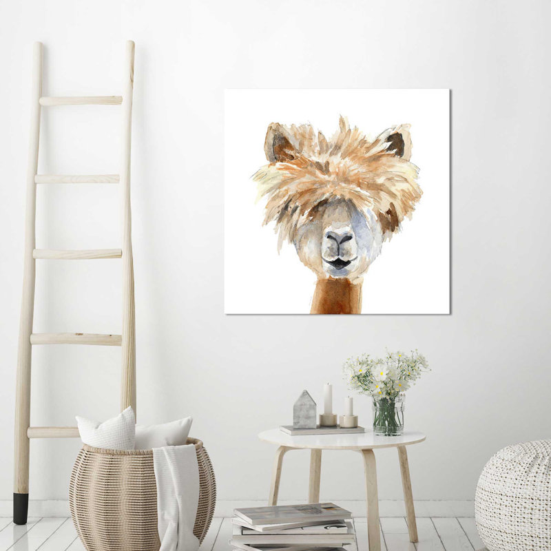 «Llama with Bangs», reproduction de peinture à l'aquarelle, H 18 po x l 18 po x P 1 po, Toile tendue