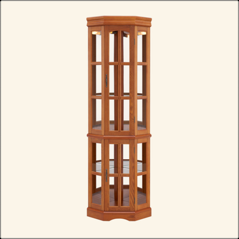 Corner Curio Cabinet With 5 Shelves And Lighting System (E26 Light Bulb Not Included), Oak