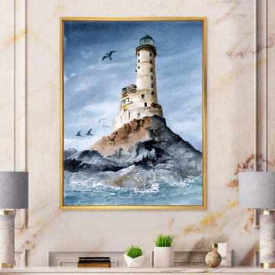 Le phare du cap Aniva sur l'île rocheuse - reproduction sur toile