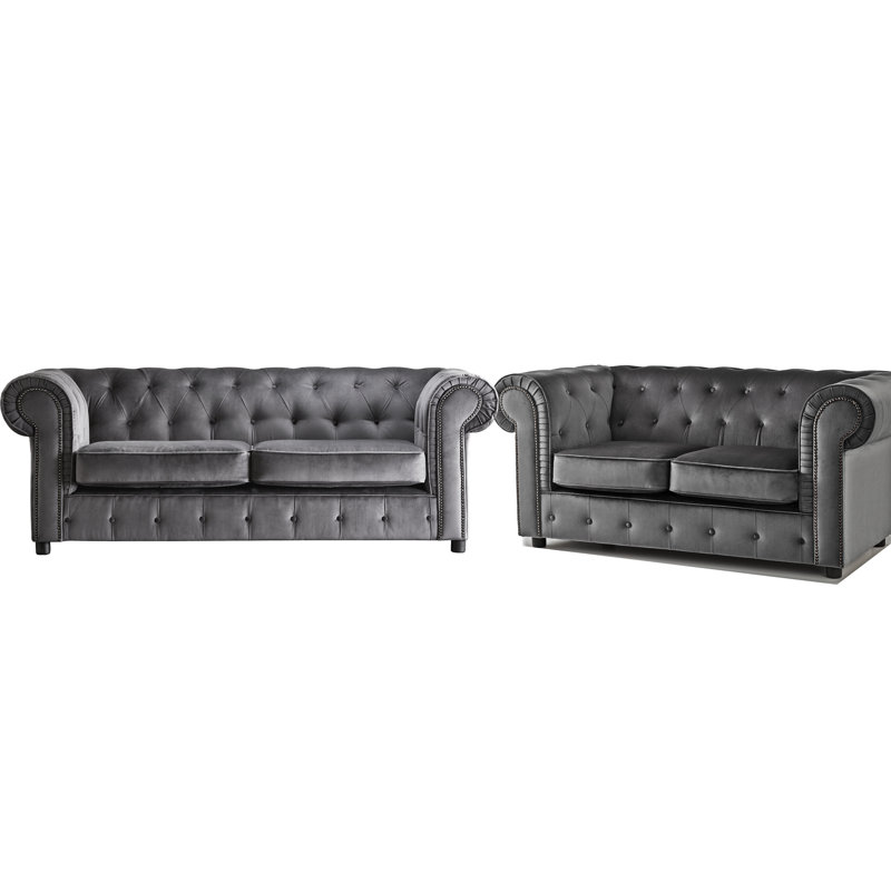 Aaron 2 - Piece Velvet Living Room Set, Grey