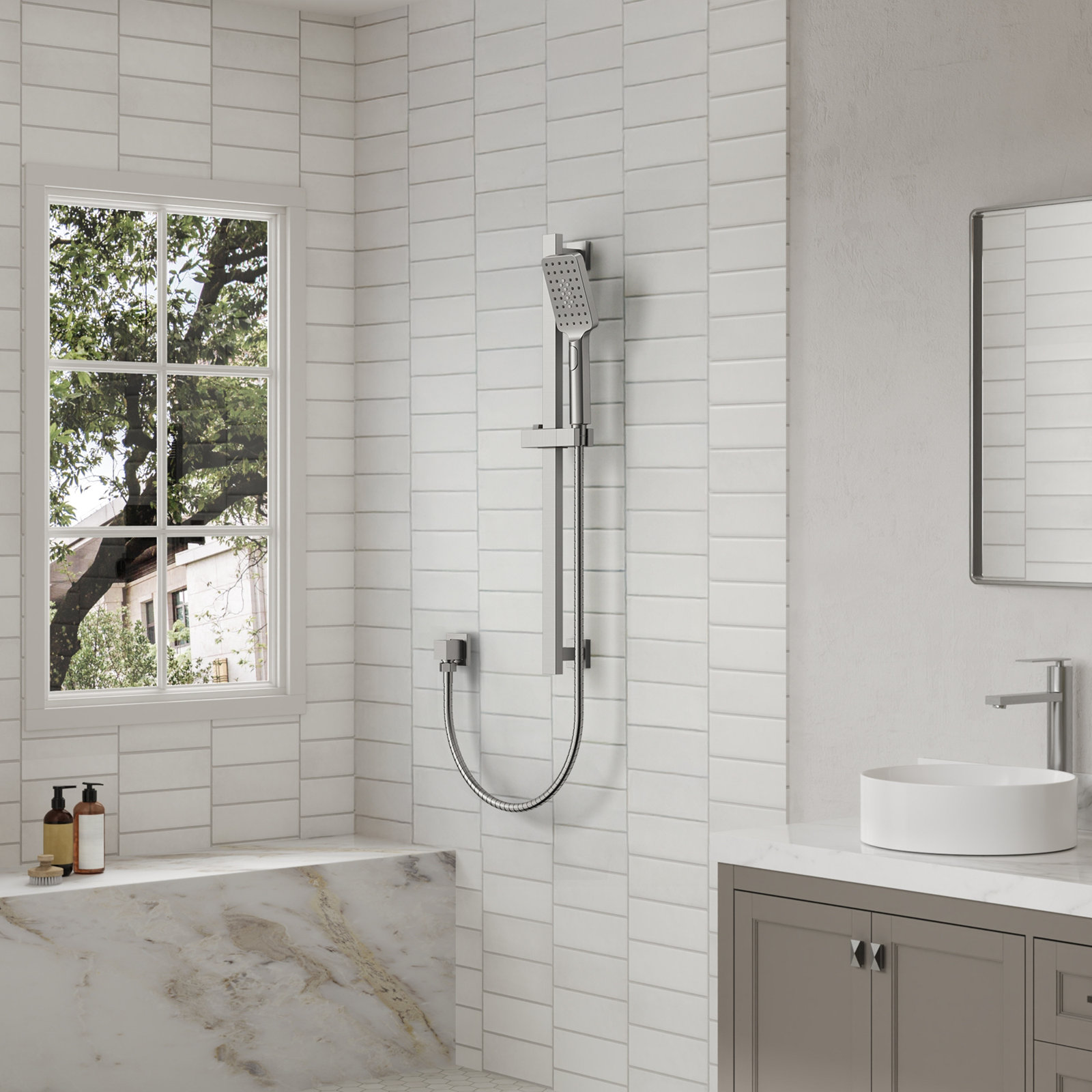 3-Function Handheld Shower with Slide Bar, Brushed Nickel