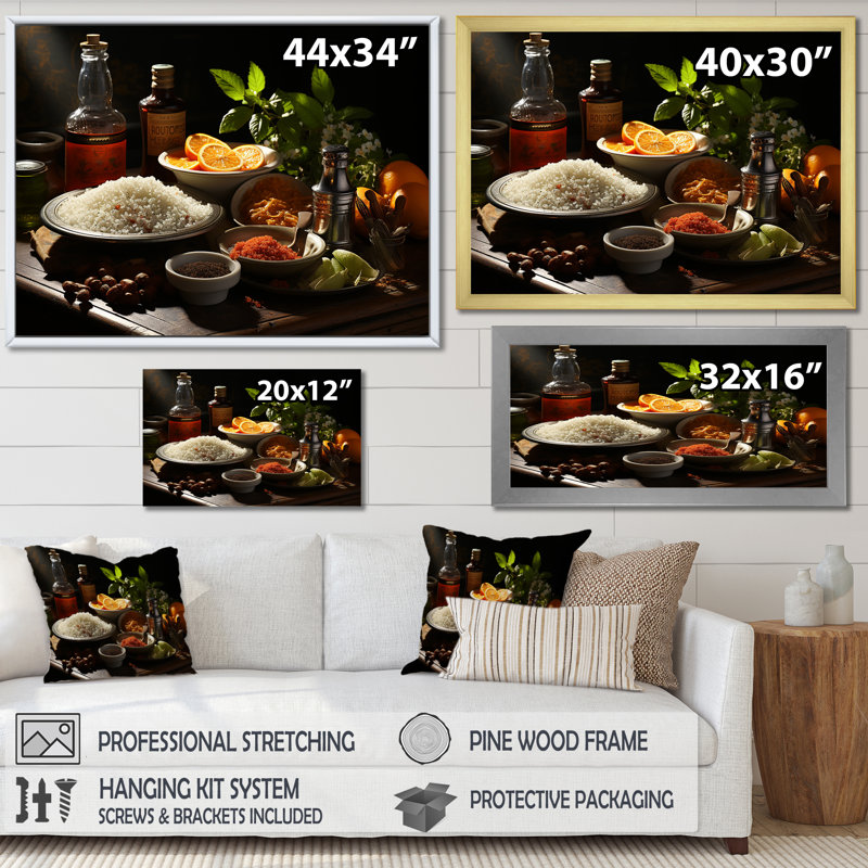 Aroma Cuban Food Impression - Art mural sur toile, Cadre naturel flottant, 16" H x 32" W