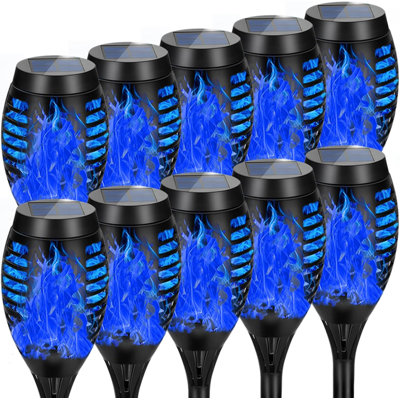 Solar Lights Outdoor, Upgraded 10 Pack Blue Solar Torch Light with Flickering Flame for Garden Decor, Waterproof Outdoor Lights Solar Powered