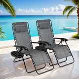 Zero Gravity Chair Set of 2, Outdoor Folding Lounge W/Detachable Headrest & Holder Tray, Adjustable Textilene Lawn Reclining, No Assembly Required, for Patio, Backyard, Garden, Poolside,