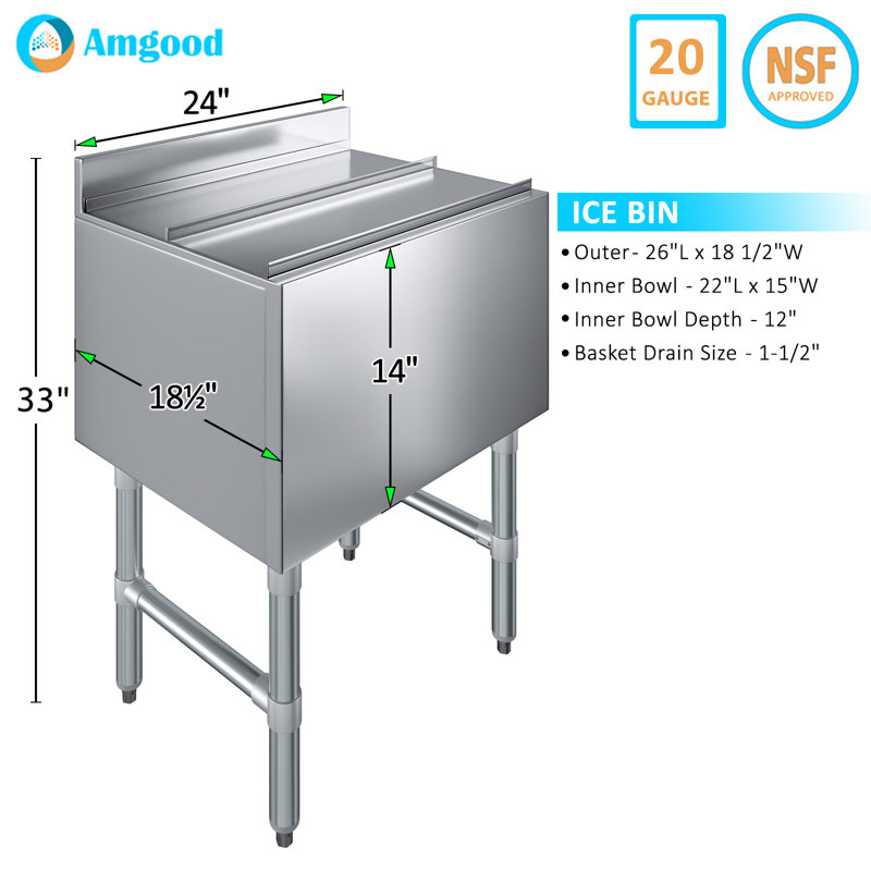 AmGood Underbar Ice Bin 18.5 in. x 24 in. x 30 in.